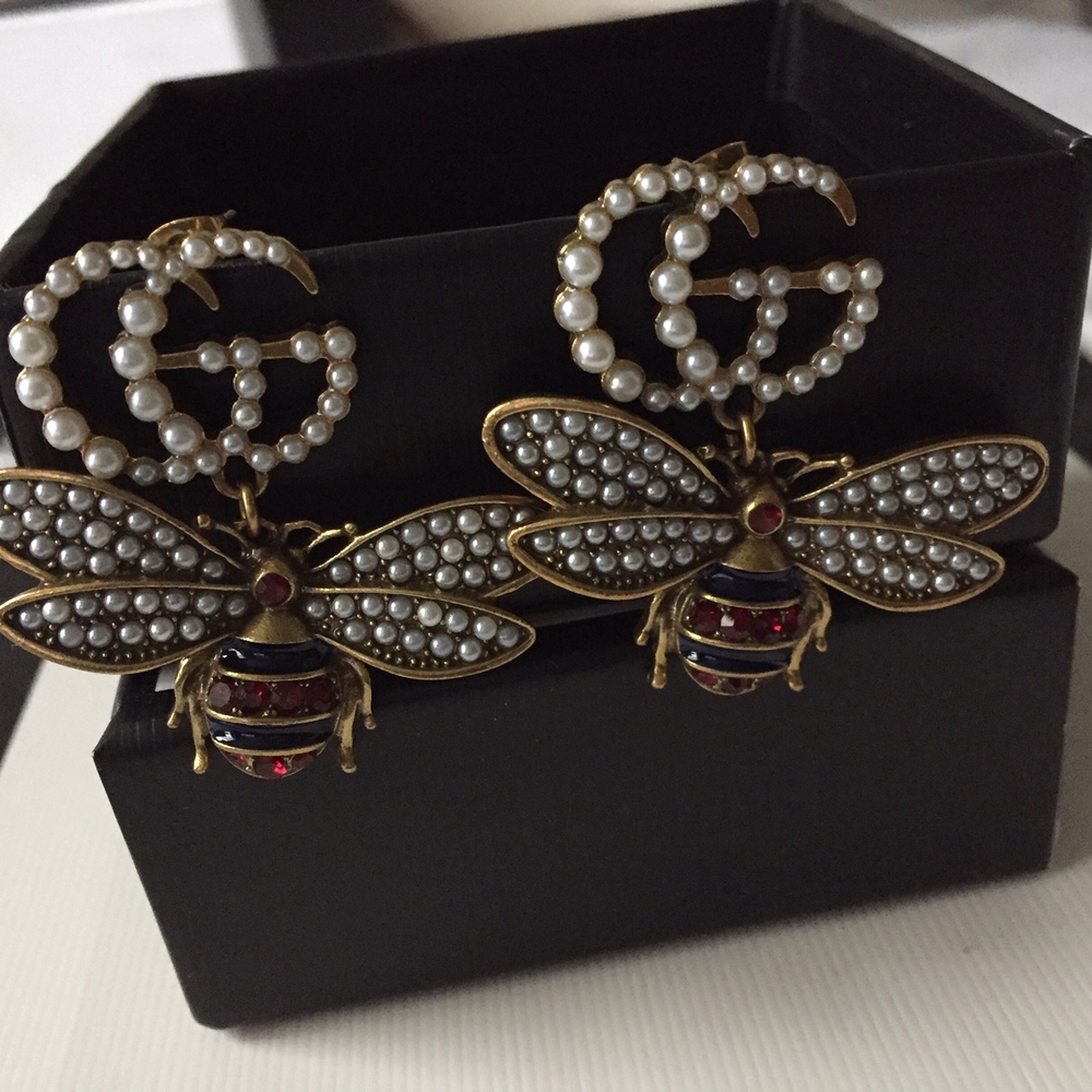 Elegant Gold and Red Bee Earrings